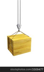 hook holding wooden container, isolated 3d render