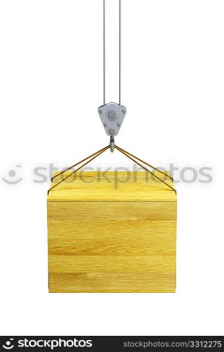 hook holding wooden container, isolated 3d render