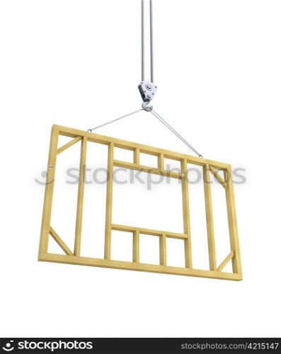 hook holding wooden frame, isolated 3d render
