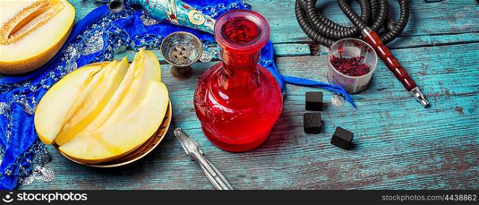 Hookah and melon. Melon variety of hookah tobacco and smoking accessories