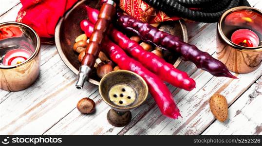 hookah shisha with nut. smoking hookah in Turkish style with churchchlo taste and nuts