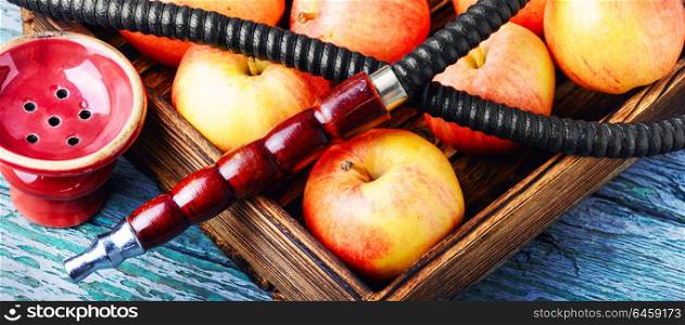 hookah with apple for relax. Smoke hookah with red apple.Shisha concept.Hookah concept