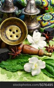 hookah with flavor of Jasmine. Arab shisha tobacco aroma of the Jasmine flower