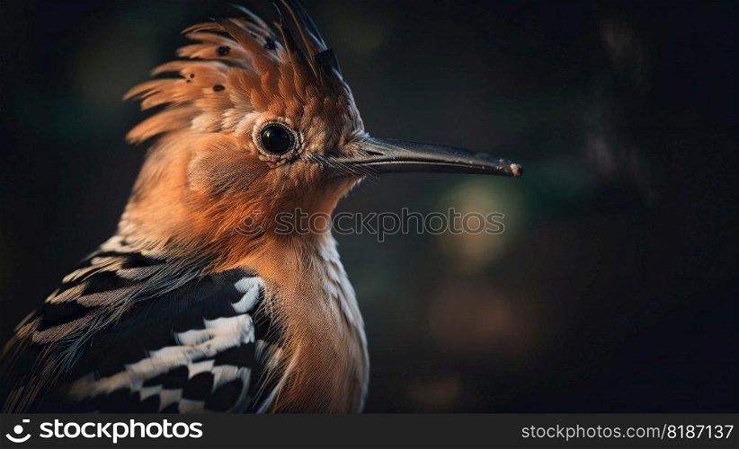 Hoopoe bird close up with forest background. Generative AI.. Hoopoe bird close up with forest background. Generative AI