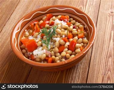 Hoppin&rsquo; John is a peas and rice dish served in the Southern United States