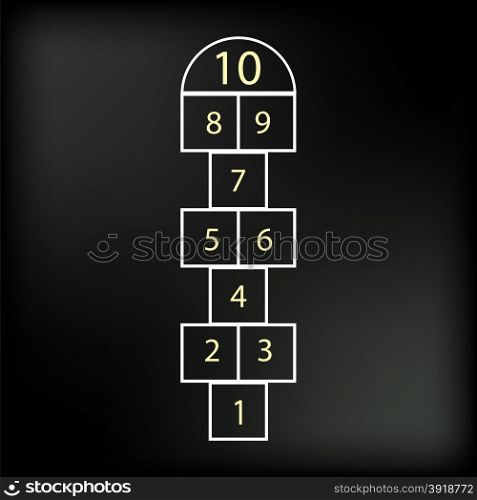 Hopscotch Game Isolated on Abstract Black Background.. Hopscotch