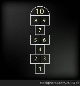 Hopscotch Game Isolated on Abstract Black Background.. Hopscotch