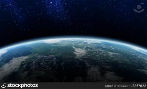 Horizon of a rotating Earth from space. Earth maps courtesy of NASA: http://visibleearth.nasa.gov/