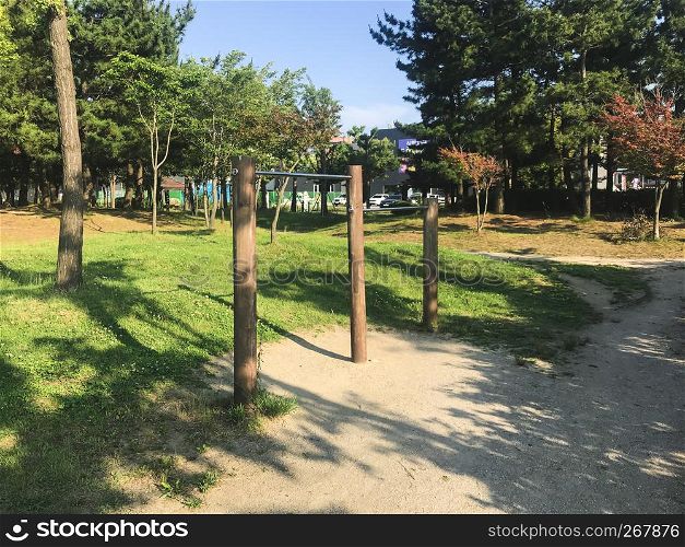 Horizontal bars in the park of Sokcho city. South Korea