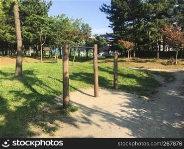 Horizontal bars in the park of Sokcho city. South Korea