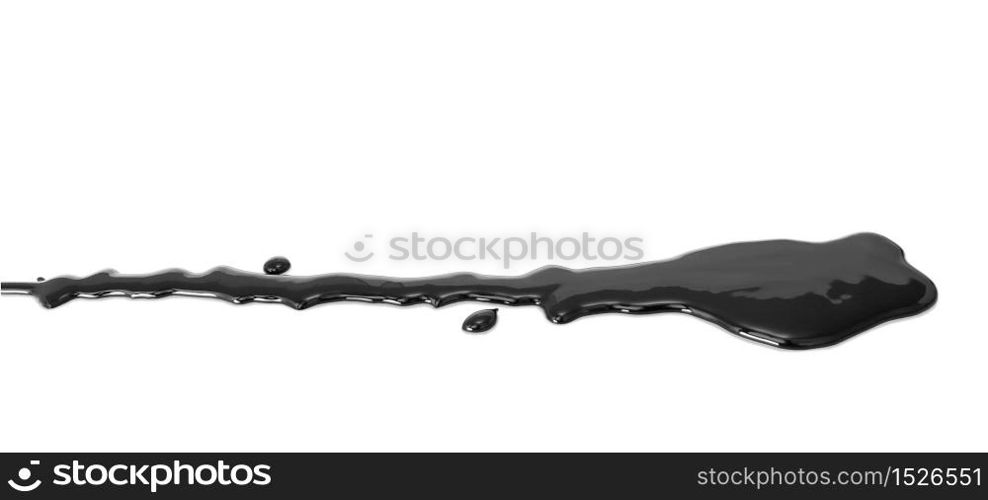 Horizontal black oil spill flowing on white background. Horizontal oil spill