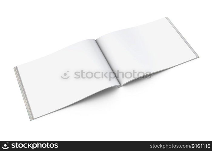 Horizontal Brochure; Magazine Mockup on White Background. 3D Rendering