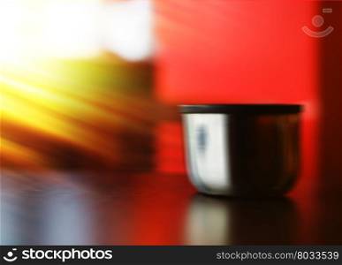 Horizontal cup of hot tea bokeh background