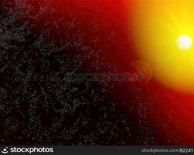 Horizontal dramatic lo-fi space with sun illustration background. Horizontal dramatic lo-fi space with sun illustration background