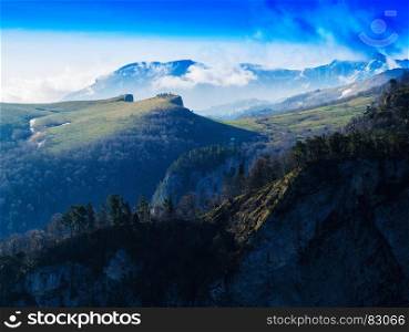 Horizontal dramatic mountains landscape background backdrop