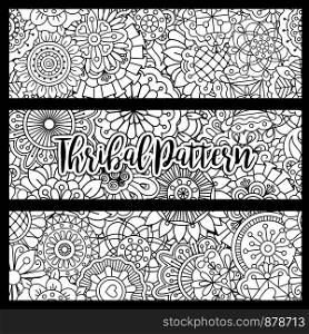 Horizontal flyers with black and white tribal pattern. Vector illustration. Horizontal flyers with tribal pattern