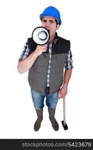 Horizontal Image of worker with megaphone