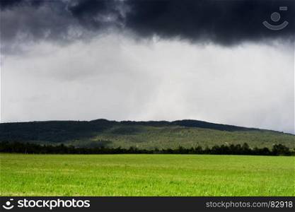 Horizontal Norway field under overcast clouds background hd. Horizontal Norway field under overcast clouds background