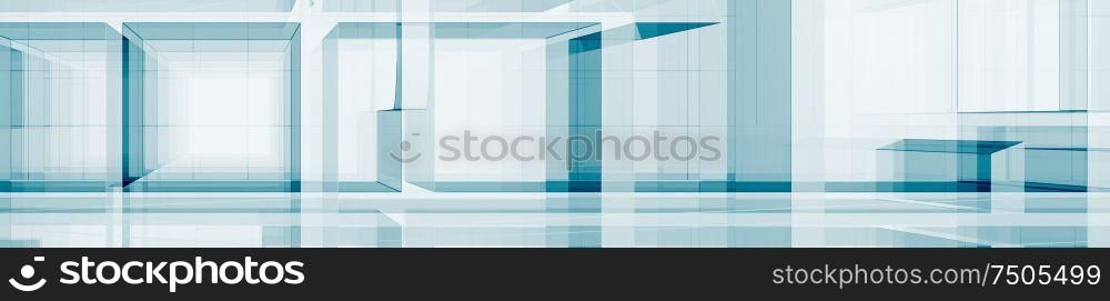 Horizontal panorama abstract modern project. 3d rendering. Horizontal panorama 3d rendering