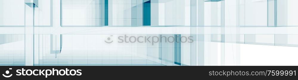 Horizontal panorama abstract modern project. 3d rendering. Horizontal panorama 3d rendering