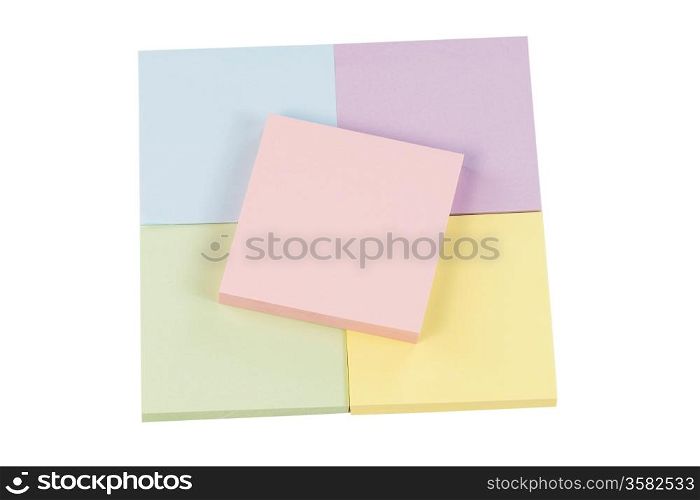Horizontal photo of multiple color sticker notes isolated on white background