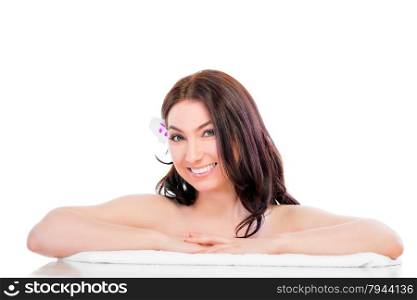 horizontal photo portrait girl on a white background
