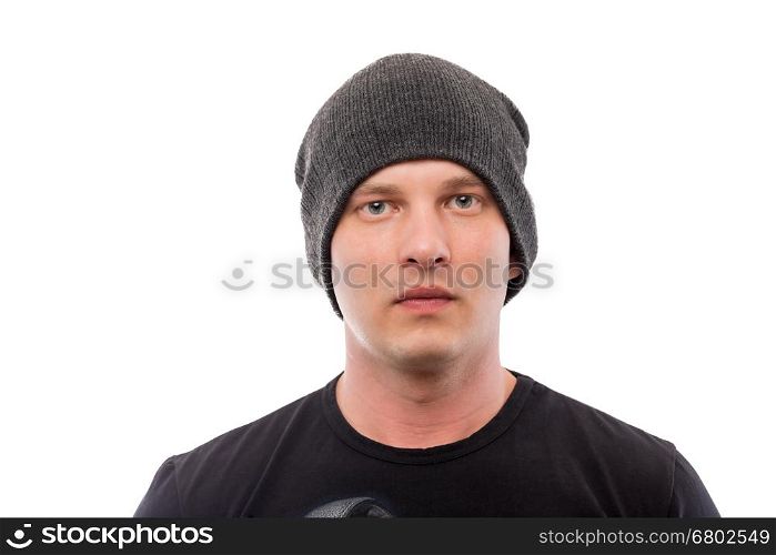 Horizontal portrait of a man in a cap isolated