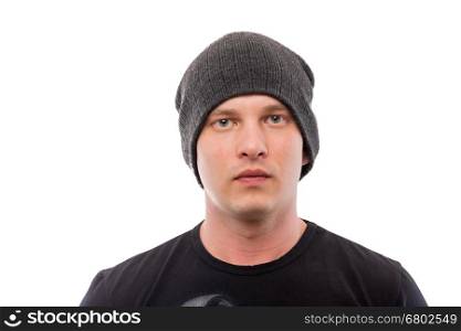 Horizontal portrait of a man in a cap isolated