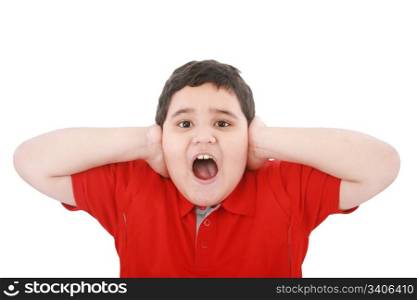 Horizontal portrait of a young boy yelling