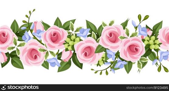Horizontal seamless background with roses and free