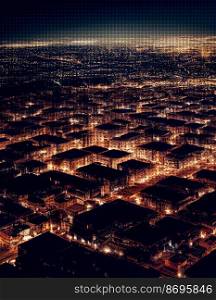 Horizontal shot of a city burning at night, Horrors of war Ukraine 3d illustrated