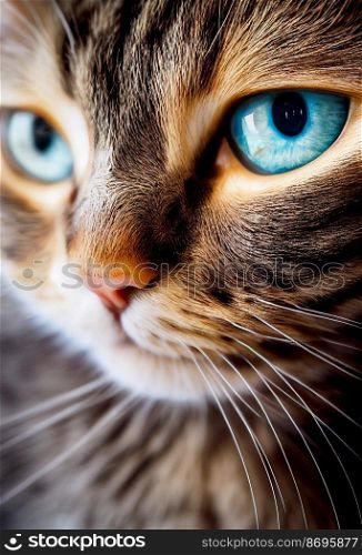 Horizontal shot of a cute cat with blue eyes 3d illustrated