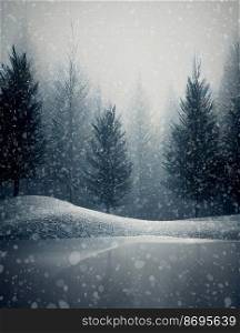 Horizontal shot of a forest at winter 3d illustrated