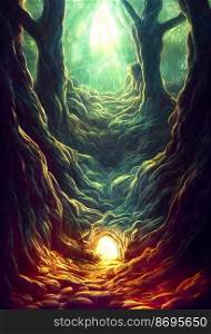 Horizontal shot of a mystical cave 3d illustrated
