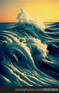 Horizontal shot of a peaceful waves at sea 3d illustrated