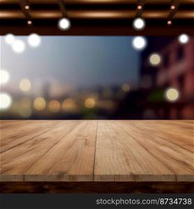 Horizontal shot of a wooden table for product placement and product advertisement in coffee shop 3d illustrated