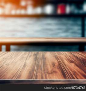 Horizontal shot of a wooden table for product placement and product advertisement in restaurant 3d illustrated