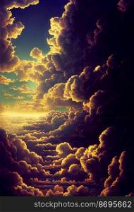 Horizontal shot of clouds at sunset 3d illustrated