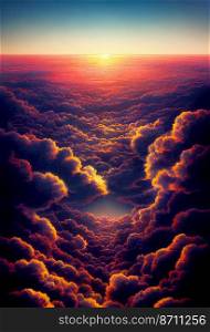 Horizontal shot of Colorful mystical clouds at sun set 3d illustrated