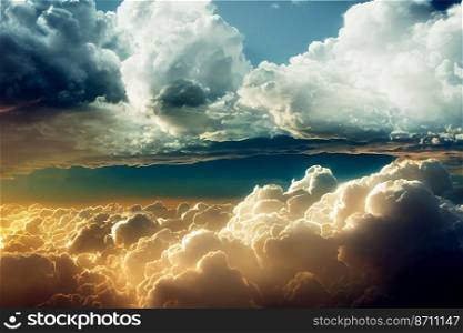 Horizontal shot of Colorful mystical clouds with river sight 3d illustrated