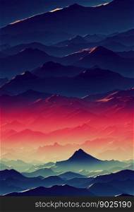 Horizontal shot of colorful mystical mountains at sunrise