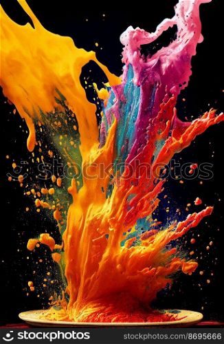Horizontal shot of colorful splash  at sea 3d illustrated