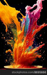 Horizontal shot of colorful splash  at sea 3d illustrated