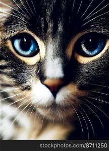 Horizontal shot of cute cat with blue eyes portrait 3d illustrated