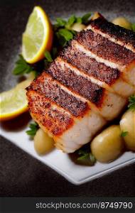 Horizontal shot of delicious Chilean sea bass 3d illustrated