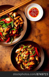 Horizontal shot of delicious kung pao chicken 3d illustrated