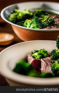Horizontal shot of delicious slow cooker beef with broccoli 3d illustrated