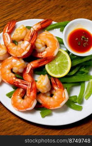 Horizontal shot of delicious sriracha shrimp 3d illustrated