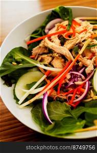 Horizontal shot of delicious thai style chicken salad  3d illustrated
