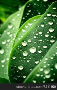 Horizontal shot of leaf with rain droplets 3d illustrated